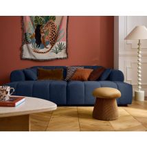 Lisa Design - Ray - canapé droit 3 places avec double méridienne - assise profonde - en tissu texturé - bleu