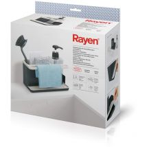 Rayen - Waschbecken-Utensilien-Organizer, Premium-Reihe, Tropfschale, leicht zu reinigen, Fächer, Seifenspender, Hellgrau und Dunkelgrau