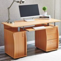 Raygar - Deluxe Computer Desk With Cabinet and 3 Drawers - Beech