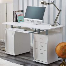 Raygar - Deluxe Computer Desk With Cabinet and 3 Drawers - White