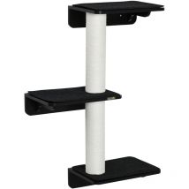 Rbol para Gatos de Pared con 3 Plataformas Cojín Extraíble y 2 Postes Rascadores de Sisal Torre para Escalar 63x28x93,5 cm