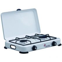 Intec - Réchaud à gaz 2 feux 3200W Brûleurs fonte amovibles Couvercle Plaque de cuisson Gaz Butane ou Propane gold
