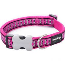 Collier pour chien dingo rouge dingo fuchsia réfléchissant os (1.5 x 24-36 cm)