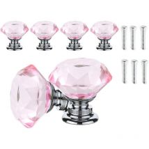 6 Pieces 30mm Pink Crystal Diamond Cabinet Knob Drawer Knob Handles Cupboard Door Knobs - Readcly