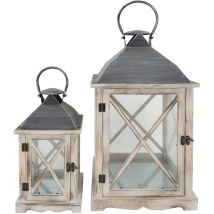 Rebecca Mobili 2 Lanterne Portacandele Metallo Legno Pvc Metallo 52x28x28