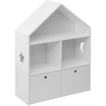 Mobili Rebecca - Rebecca Mobili Bibliothèque pour enfants Coffre à jouets en Bois Blanc 3 Etageres 2 Tiroirs Chambre d'enfant