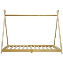 Rebecca Mobili Cadre de lit simple pour enfants Rideau en bois naturel 90x200 Chambre d'enfant
