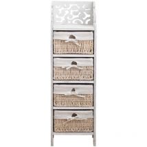 Rebecca Mobili Cajonera 4 Cajones Madera Mimbre Blanco Rustico 98x29x22