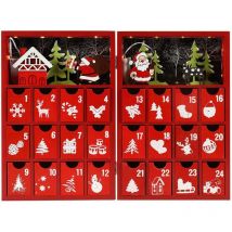 Mobili Rebecca - Rebecca Mobili Calendrier de l'Avent à Remplir avec Tiroirs et Lumières en Bois Rouge Idées Cadeaux