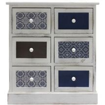 Rebecca Mobili Cassettiera Comodino Legno 6 Cassetti Bianco Azzurro 59,5x55,5x25