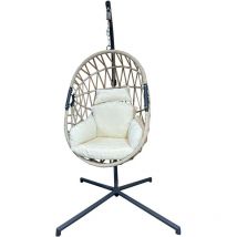 Mobili Rebecca - Rebecca Mobili Chaise à Bascule Chaise Suspendue Polyrattan Beige pour Extérieur Intérieur