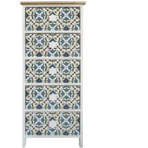 Mobili Rebecca - Rebecca Mobili Commode 5 Tiroirs Moderne Bois Clair Blanc Bleu 93x40x30