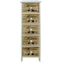 Mobili Rebecca - Rebecca Mobili Commode Chiffonier 5 Tiroirs Bois Marron Blanc 91x26x30