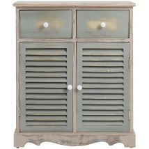 Mobili Rebecca - Rebecca Mobili Commode Meuble 2 Porte 2 Tiroirs Bois Clair Vert 70x60x30
