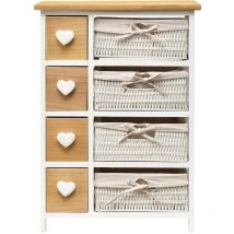 Rebecca Mobili Commode Meuble 8 Tiroirs Bois Osier Blanc Marron 71x51x30