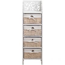 Mobili Rebecca - Rebecca Mobili Commode Table de chevet 4 Tiroirs Bois Osier Blanc 98x29x22