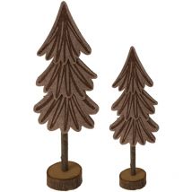 Rebecca Mobili Petits Arbres en Feutre Bois Marron 2 pièces Décoration de Noël