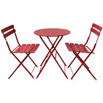 Rebecca Mobili Bistrot Ensemble Table et 2 Chaises Set de Extérieur en Acier Rouge pour Balcon Jardin
