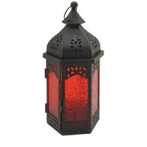 Mobili Rebecca - Rebecca Mobili Kerzenhalter Laterne Metallglas Schwarz Rot 32x16x14