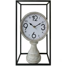 Rebecca Mobili Horloge de Table Vintage Mdf Métal Noir Blanc Brun pour Cuisine Chambre a Coucher