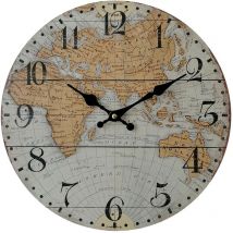 Rebecca Mobili Horloge Murale avev Carte Du Monde Mdf Brun Gris Style Rétro pour Cuisine