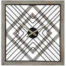 Rebecca Mobili Horloge Murale Carrée en Métal Mdf Noir Brun Style Moderne