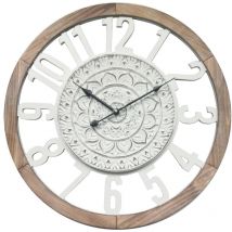 Rebecca Mobili Horloge Murale Rétro Bois Blanche Salon 55x55x5