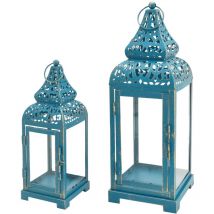 Rebecca Mobili Laternenset Hellblauer Kerzenhalter Metall Pvc 39x14,5x14,5