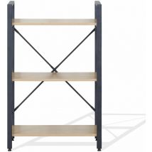 Rebecca Mobili Libreria Estantería de 3 estantes en metal y madera Negro Beige Diseño Moderno