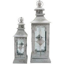Rebecca Mobili Lot de 2 Grandes Lanternes Bougeoirs en Métal Blanc pour l'Extérieur et l'Intérieur.