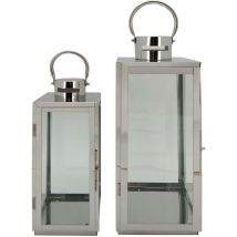 Rebecca Mobili Lot de 2 Grandes Lanternes en Acier Pvc Gris Argenté pour Intérieur Extérieur