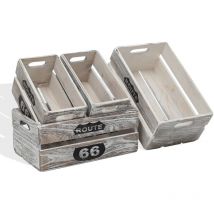 Rebecca Mobili Jeu de 4 Caisses Boites Bois Gris Clair Shabby 15x35x22