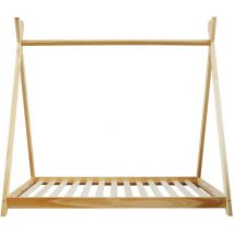 Rebecca Mobili Marco de cama para niños Cortina de madera natural 80x160 Habitación infantil