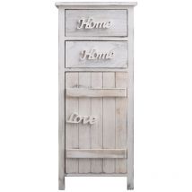 Rebecca Mobili Meuble d'Appoint Chevet 1 Port 2 Tiroirs Blanc Shabby 84x37x30