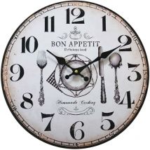 Rebecca Mobili Orologio Cucina Mdf Retrò Bianco Marrone Analogico 33,8x33,8x4