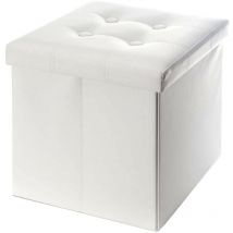 Rebecca Mobili Pouf Coffre de Rangement Carre Synthétique Blanc 30x30x30