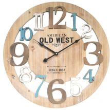 Rebecca Mobili Reloj de Pared Madera Azul Blanco Rustico Redondo 50x50x4,5