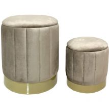 Aufbewahrungshocker Rebecca Mobili Entelea 44x35,5x35,5 Polyestergewebe Stahl Beige Gelb Modern set 2 Stück
