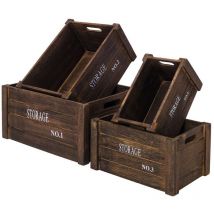 Rebecca Mobili Set 4 Cajas Contenedores Almacenaje Rectangular Madera 17x36x25