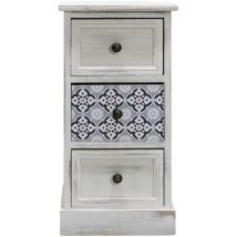 Mobili Rebecca - Rebecca Mobili Table De Chevet 3 Tiroirs,petite Commode En Bois Mdf, Blanc Grisshabby 59.5x30x25 Cm