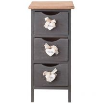 Rebecca Mobili Table de Nuit Chevet 3 Tiroirs Bois Gris Shabby Chic 56x25x25