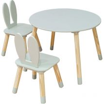 Mobili Rebecca - Table et 2 chaises pour enfants Rebecca Mobili Milicia 44x60x60 mdf Pin Vert Aqua Marron ensemble 3 pcs