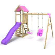 Rebo - Adventure Wooden Climbing Frame, Swing Set and Slide - Rainier Pink