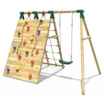 Rebo - Beat The Wall Wooden Swing Set with Double up & Over Climbing Wall – Apex