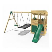 Wooden Lookout Tower Playhouse with 6ft Slide & Swings - Yosemite - Rebo