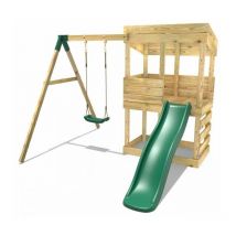 Wooden Lookout Tower Playhouse with 6ft Slide & Swing - Arches - Rebo