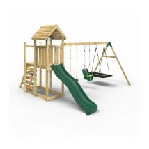 Rebo Extended Tower Wooden Climbing Frame with Swings & Slide - Snowdon