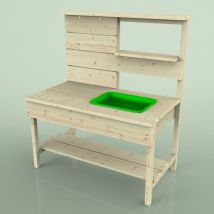 Rebo - OutdoorToys Matschküche und Sandgrube mit Spülbecken aus Holz Spielküche, Outdoor Spielzeug, , wetterbeständig, Mehrstationen-Design, Lange