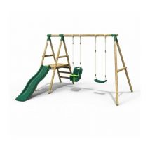 Odyssey Wooden Garden Swing Set with Standard Seat, Baby Seat, Platform and Slide - Green - Rebo