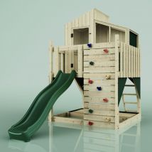 Polarplay - Kids Scandinavian Style Climbing Platform & Playhouse with Slide - Flavia Green